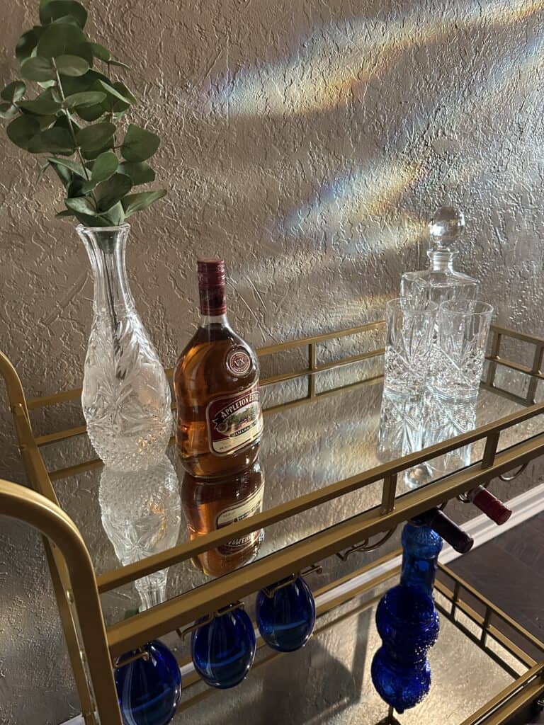 Decorating Bar Cart with vintage bottles